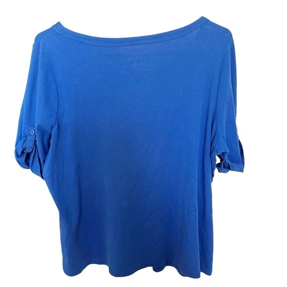 Talbots Top Woman Petite Stretch‎ Weekend Size 2XP Roll Tab Sleeve Casual Blue - Picture 2 of 5